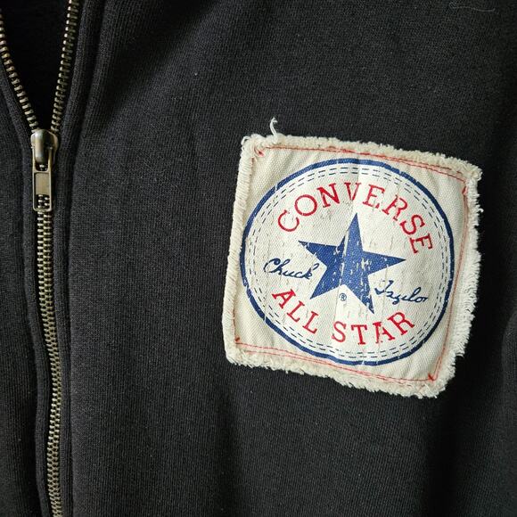 Vtg Converse All Star Sz XXL Black Full Zip Hoodie Cotton Distressed Sweatshirt - Picture 6 of 16